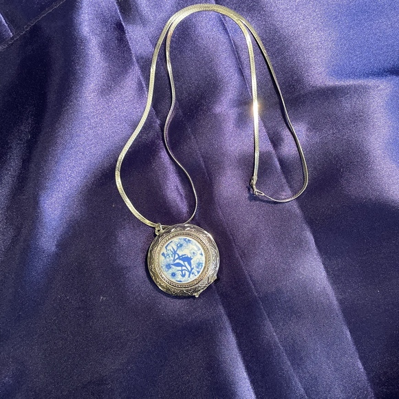 Blue and White Pendant on Sterling Silver Chain - Picture 5 of 8